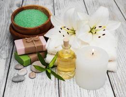 Spa products with white lily photo