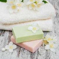 Handmade soap and jasmine flowers