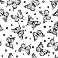mariposas de varias formas sin costuras. patrón blanco y negro vector