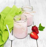 yogurt with fresh strawberries photo