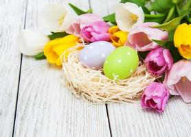 Easter eggs in a nest photo