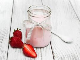 yogurt with fresh strawberries photo