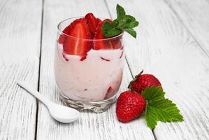 yogurt with fresh strawberries photo