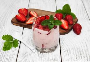 yogurt with fresh strawberries photo