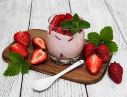 yogurt with fresh strawberries photo