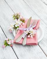 table setting with spring blossom photo