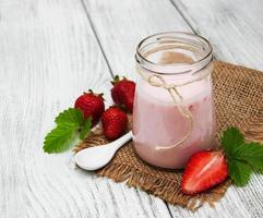 yogurt with fresh strawberries photo