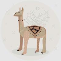 Cute animal llama in tribal style. Print for apparel, poster, postcard. Vector flat illustration of a beautiful llama.