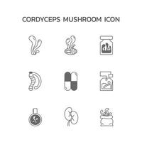 diseño de icono de hongo cordyceps, ilustración vectorial. conjuntos de iconos de hongos médicos dorados. vector