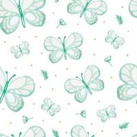 Mint green abstract butterfly pattern with tiny wildflower vector illustration.