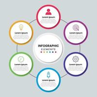 Timeline infographic template with Modern circles shapes. Business process line with 6 number options, steps. Vector illustration.