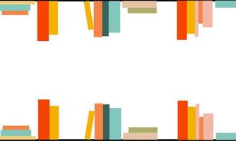 Vector design of wall shelves with various books. Time to read. A set of books, literature, dictionaries, notebooks and encyclopedias. Color flat illustration on an isolated white background.