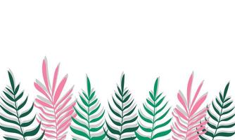 Plants minimalist vector banner. Hand drawn floral, grass, branches, leaves on a white background. Green simple horizontal pattern. Simple flat style. All elements are isolated and editable