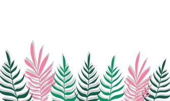 Plants minimalist vector banner. Hand drawn floral, grass, branches, leaves on a white background. Green simple horizontal pattern. Simple flat style. All elements are isolated and editable