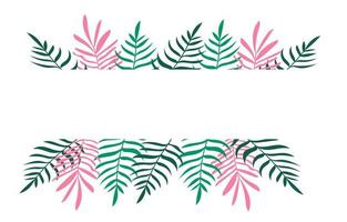 Plants minimalist vector banner. Hand drawn floral, grass, branches, leaves on a white background. Green simple horizontal pattern. Simple flat style. All elements are isolated and editable