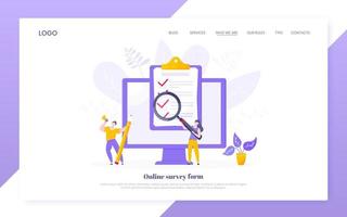 formulario de encuesta en línea o solicitud de examen en la pantalla del monitor. vector
