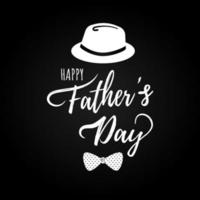 Happy Father's day postcard flat style design vector illustration isolated on black background. Lettering words, hat - symbols of super dad.