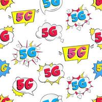 Seamless pattern with modern 5G wireless internet wifi connection comic style speech bubble exclamation text 5g flat style design vector illustration isolated on white background.