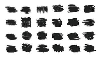 Big collection of hand drawn calligraphy brush strokes black paint texture set vector illustration isolated on white background. Calligraphy brushes high detail abstract elements.