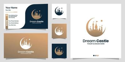 Dream castle logo with unique concept and business card design template Premium Vector