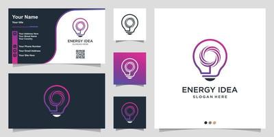 Energy logo with cool gradient idea and business card design template Premium Vector