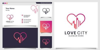 logotipo de love city con estilo de arte de línea moderno y plantilla de diseño de tarjeta de visita vector premium