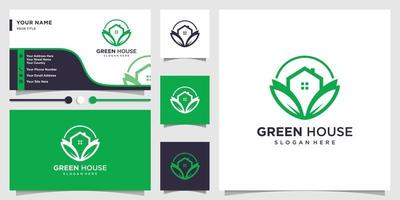 House logo with green organic concept Premium Vector