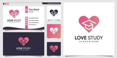 Study logo with line art love concept and business card design template Premium Vector