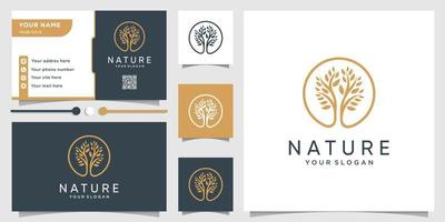 Tree logo with modern unique concept and business card design template Premium Vector