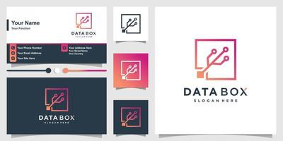 Data logo with modern square line art style and business card design Premium Vector