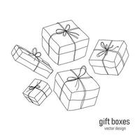 conjunto de cajas de regalo dibujadas en estilo de línea de arte de boceto aislado sobre fondo blanco. boxeo day.packaging.vector ilustración eps10 vector