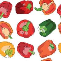 seamless background with colorful bell peppers, paprika, isolated on white background, vector illustration