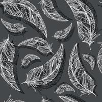 Decorative feathers seamless pattern on gray background with contrast shadows.Background with abstract ethnic feathers for print and textile and other design. hand drawn vector illustration.