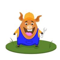 divertido constructor de cerdos. constructor de profesión, dibujos animados, vector de cerdo divertido