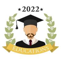 Graduate guy with a beard. Icon. Graduation flat illustration isolated for any web design. vector