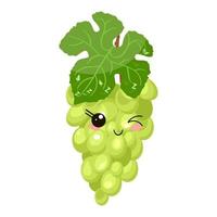 Funny cartoon cute green grapes. Funny face vector. vector