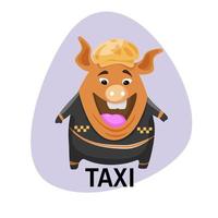 Pig in a cap taxi driver. Pig painted in cartoon style. Vector illustration.