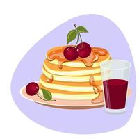 illustration of isolated stack of pancakes with syrup vector