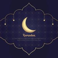 fondo de plantilla ramadan kareem con diseño de luna. sencillo y elegante. textura de fondo azul oscuro. para tarjetas de felicitación, carteles, promociones, redes sociales y diseño gráfico. vector