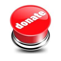 Beautiful volumetric donation button, 3d red glossy metal icon, vector. vector