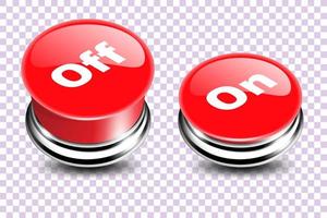 Power off and power on button in 3d style. Red switches buttons. Vector illustration.