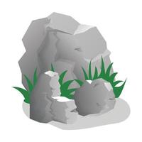 Group of big stones with grass in cartoon style vector