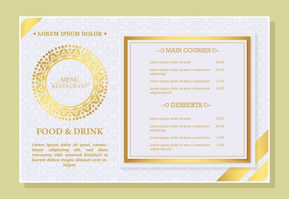 White and gold restaurant menu flyer