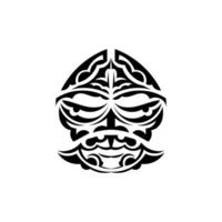 Samurai mask. Traditional totem symbol. Black tattoo in the style of the ancient tribes. Black and white color, flat style. Hand drawn vector illustration.