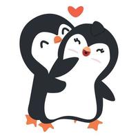 pareja de pinguinos se abraza con el corazon vector