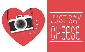 hanging old camera with stylish lettering - Just say cheese vector