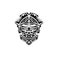 Tribal mask. Monochrome ethnic patterns. Black tattoo in Maori style. Isolated on white background. Hand drawn vector illustration.