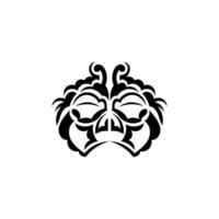 Black and white Tiki mask. Frightening masks in the local ornament of Polynesia. Isolated. Ready tattoo template. Vector illustration.