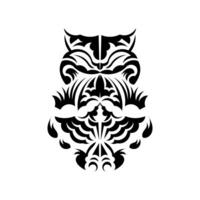 Black and white Tiki mask. Traditional decor pattern from Polynesia and Hawaii. Isolated on white background. Flat style. Vector. vector