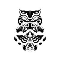 Black and white Tiki mask. Traditional decor pattern from Polynesia and Hawaii. Isolated on white background. Flat style. Vector. vector